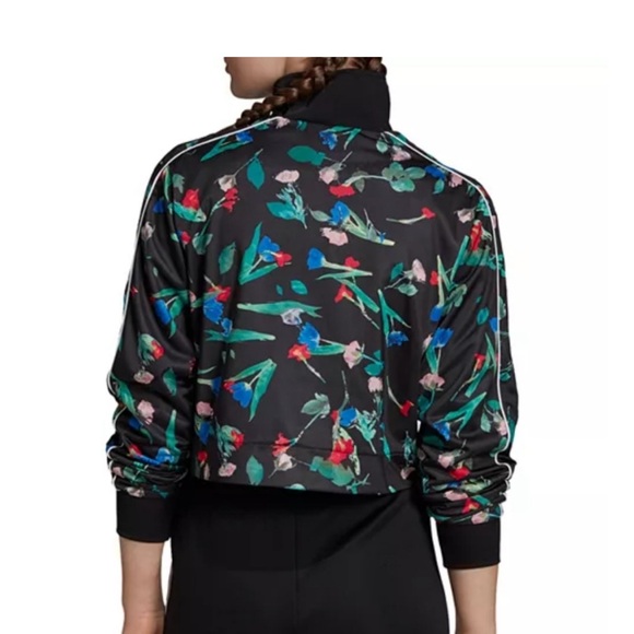 Adidas Floral Black Crop Track Jacket XL - Picture 2 of 6